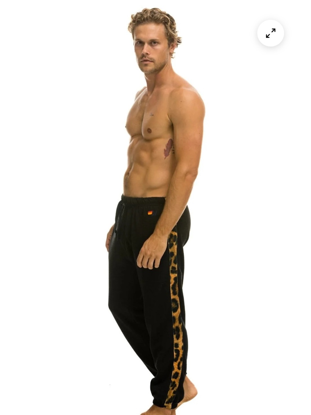 Aviator Nation Black Joggers with Leopard Side Stripe